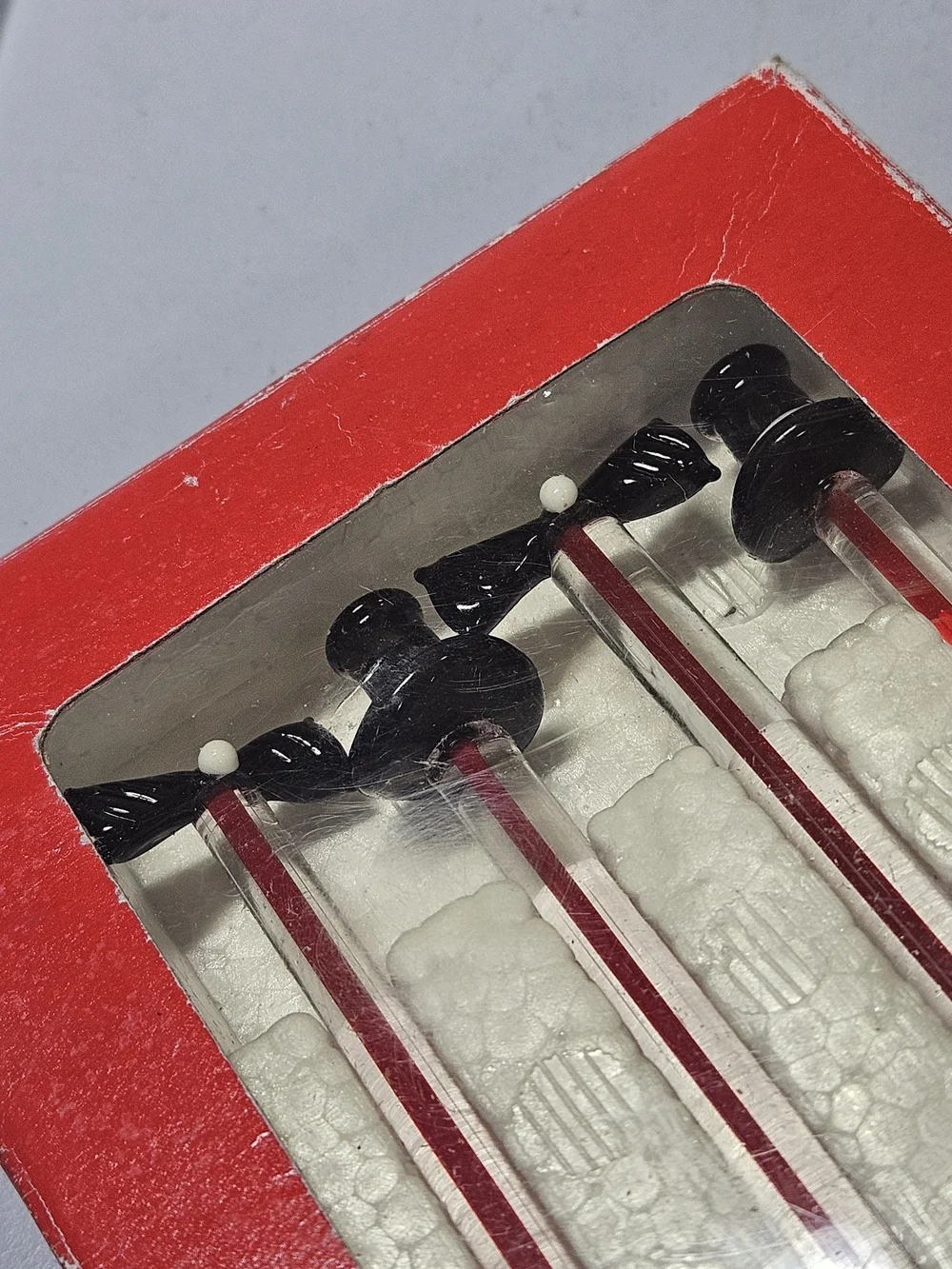 Vintage Georges Briard Glass Stirrer Swizzle Sticks In Box Top Hat Bow Tie